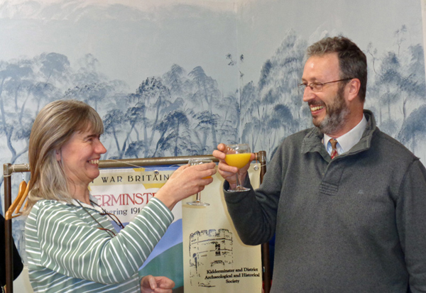 Chairman Sally Dickson raises a toast to the Anniversary with speaker Tim Bridges